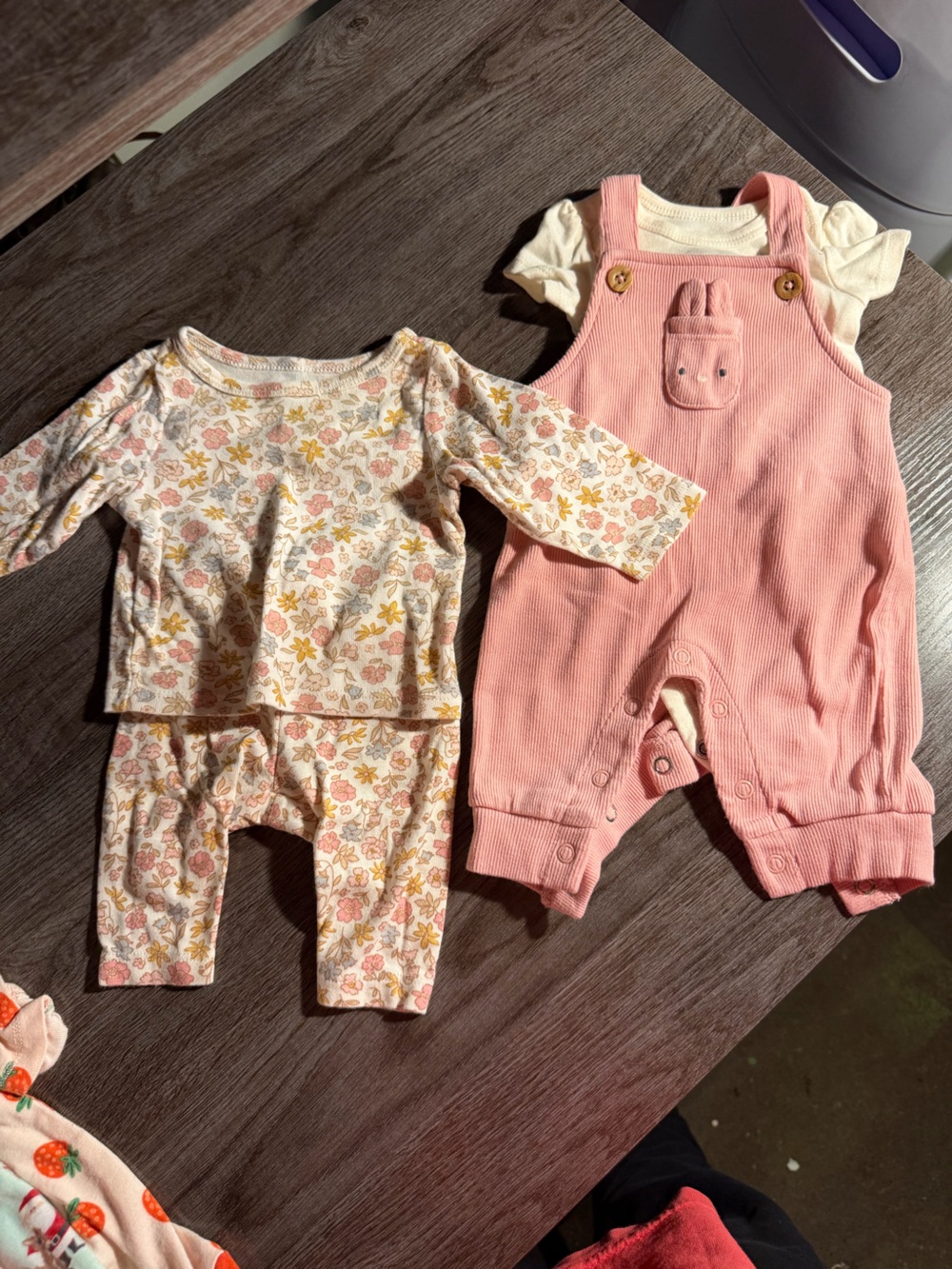 Carter's Pink Corduroy Bunny Pocket Overalls with Floral Two-Piece Set